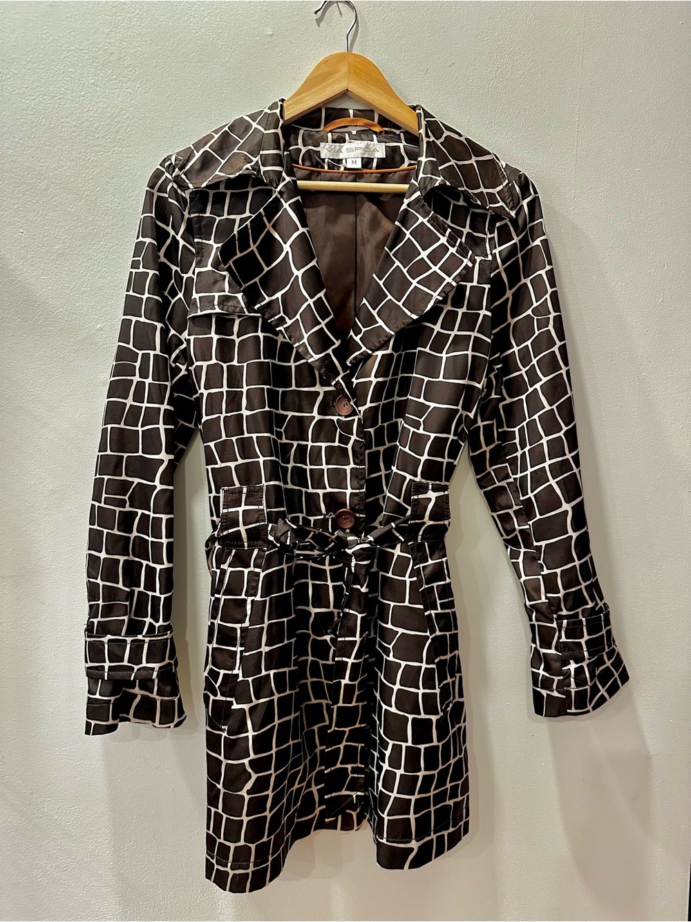 Via Spiga Brown & Ivory Giraffe Print Belted Trench Coat